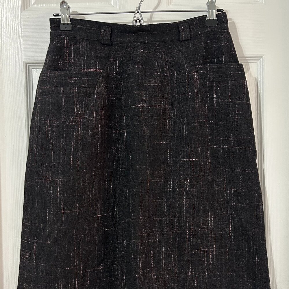 Vintage wool skirt, dark grey with pink, S